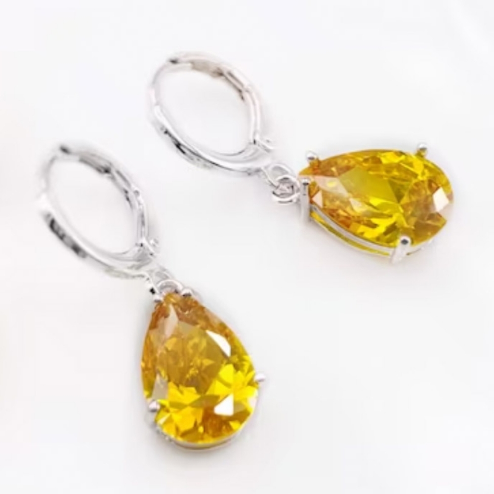 🎀925 Citrine Teardrop Earrings